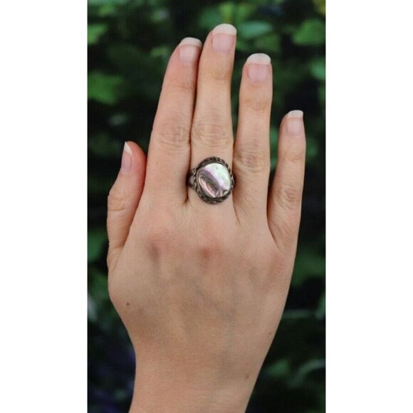 Sterling Silver Abalone Ring Size 8 - Picture 2 of 7